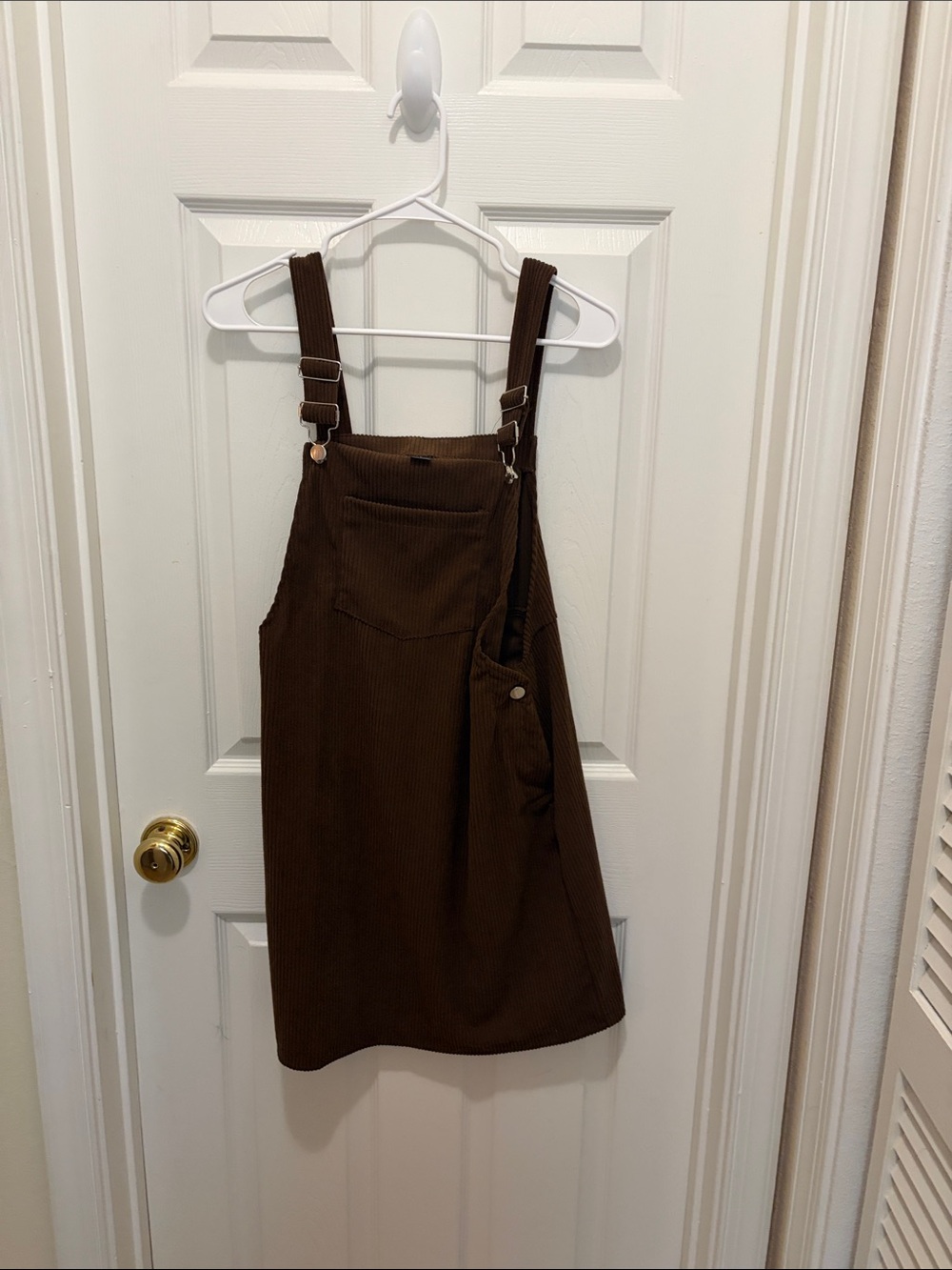 SHEIN Brown Corduroy Overall Pinafore Dress